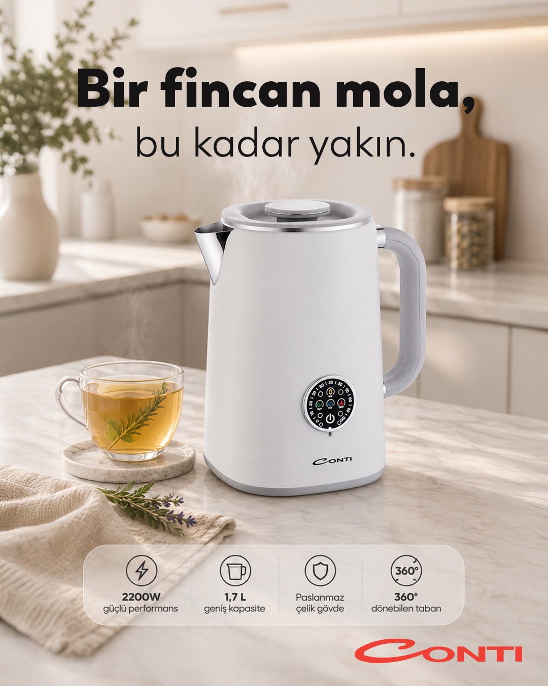 🍵 Bir fincan mola, düşündüğünüzden çok daha yakın!
2200 Watt güçlü performansı, 1,7 litre geniş kapasitesi, paslanmaz çelik gövdesi ve 360 derece dönebilen tabanıyla Conti CK-300 Therma Su Isıtıcı, sıcak içecek molalarınızı kolaylaştırır. Isı ayarı seçeneğiyle suyu istediğiniz derecede ısıtmanızı sağlar. 🌿☕
Günün temposuna kısa ve sıcacık bir ara verin!
#Conti #SuIsıtıcı #Kettle #FincanMola #MutfakKeyfi