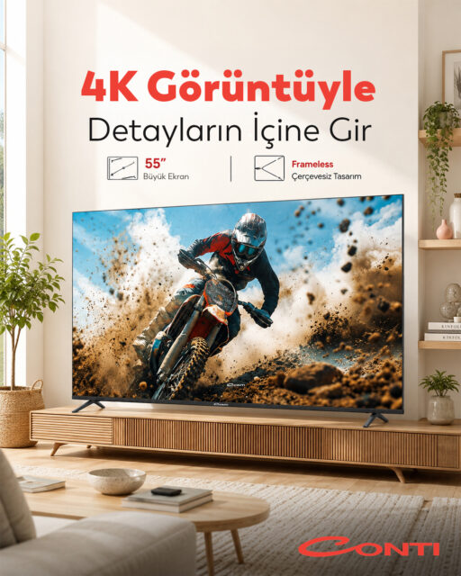 Detayları izlemekle kalma, içine gir! 📺✨
Conti CT55GT300U, 55 inç büyük ekranı, 4K UHD görüntü kalitesi ve çerçevesiz tasarımıyla izlediğin her sahneyi çok daha etkileyici bir deneyime dönüştürüyor.
Filmlerden maçlara, oyunlardan favori içeriklerine kadar büyük ekran keyfini evine taşı. 🍿
#Conti #ContiHepSeninle #GoogleTV #FramelessTV
