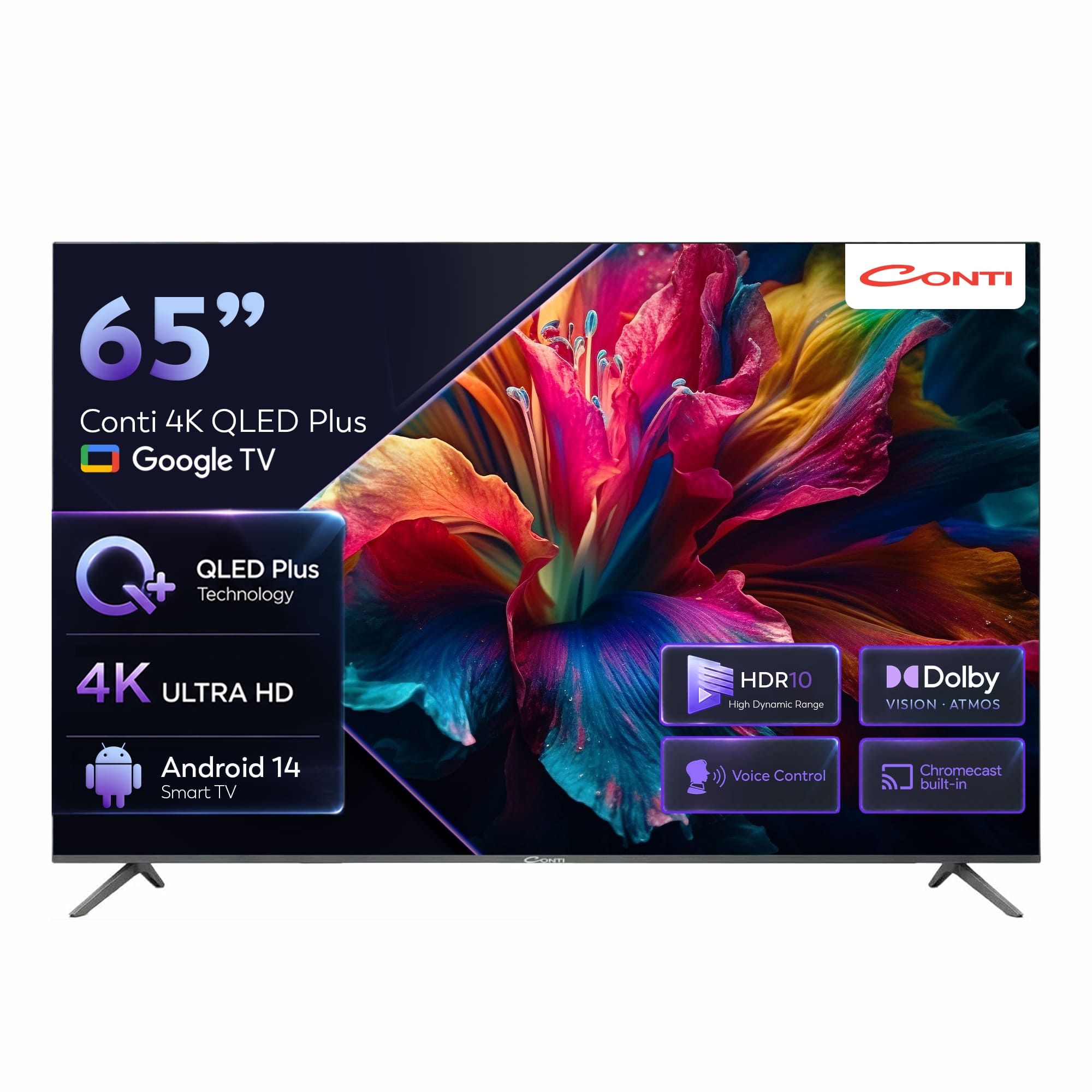 65_ conti 4k qled plus google tv Conti CT65OG300U 65" 4K QLED PLUS UHD Frameless Google Tv - Görsel 1