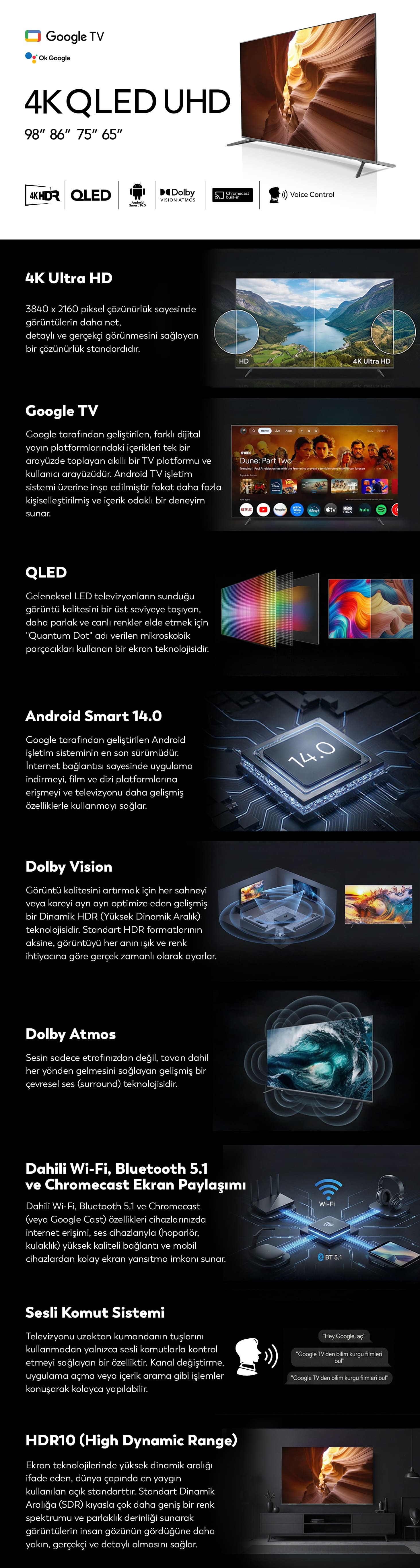 android 4k qled tv özellikler